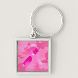 Dark Pink Camouflage Pink Ribbon Date Key Chain