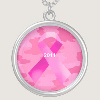Dark Pink Camouflage Pink Ribbon Date Necklace