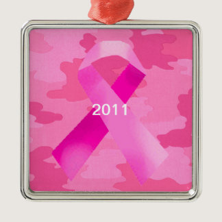 Dark Pink Camouflage Pink Ribbon Date Ornament