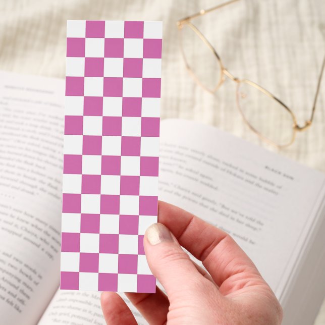 Dark Pink Checkerboard Minimal Modern Pattern  Bookmarks (Hand)