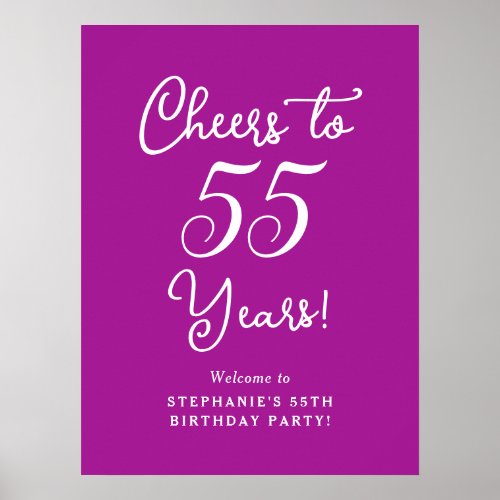 Dark Pink Cheers to 55 Years Birthday Welcome Sign