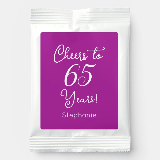 Dark Pink Cheers to 65 Years 65th Birthday Party Hot Chocolate Drink Mix (Front)