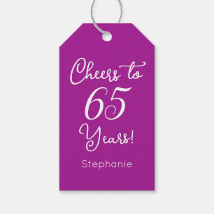 Dark Pink Cheers to 65 Years Birthday Favor Gift Tags