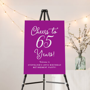 Dark Pink Cheers to 65 Years Retirement Party Sign