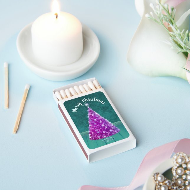 Dark Pink Christmas Tree Sparkle Silver Teal Room Matchboxes (Insitu)