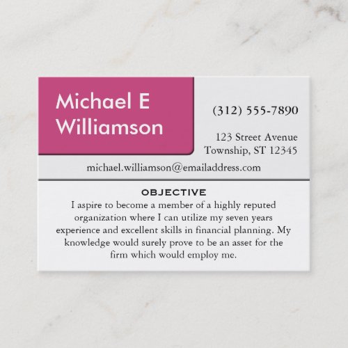 Dark Pink Corner RESUME Business Cards