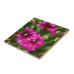 Dark Pink Dahlia Floral Flowers Flower Green Ceramic Tile