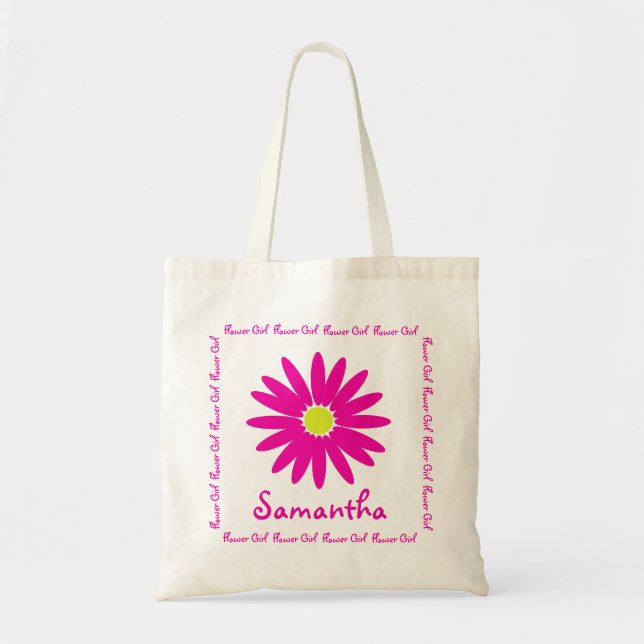Dark Pink Daisy Flower Girl Tote Bag (Front)