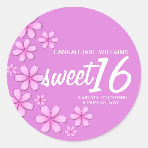 Dark Pink Daisy Personalized Sweet 16 Sticker Seal