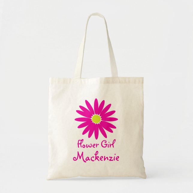 Dark Pink Daisy with Customizable Text Tote Bag (Front)