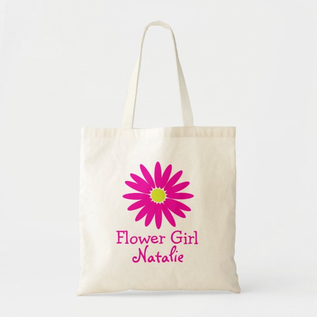 Dark Pink Daisy with Customizable Text Tote Bag (Front)