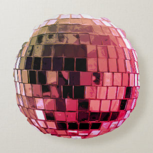 Dark Pink Disco Disco Ball Round Pillow