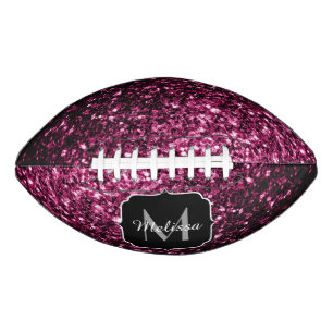Dark pink faux glitter sparkle Monogram name Football