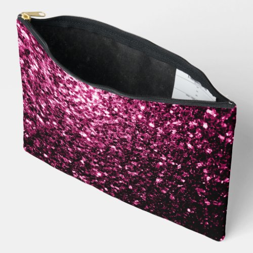 Dark pink faux glitter sparkles accessory pouch