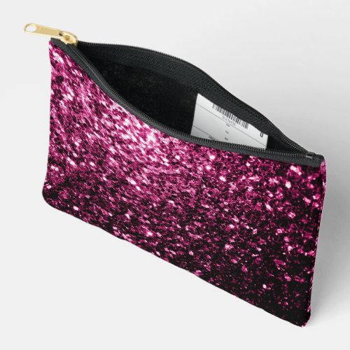 Dark pink faux glitter sparkles accessory pouch