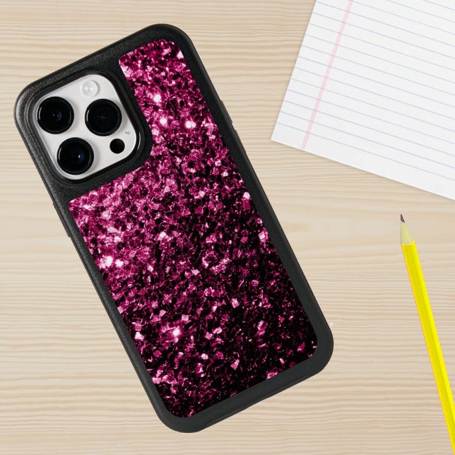 Dark pink faux glitter sparkles bling iPhone 15 pro max case (Sparkle up and protect your phone with trendy faux sparkles phone case. In many different colors.)