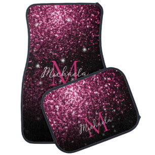 Dark Pink faux glitter sparkles bling Monogram Car Floor Mat