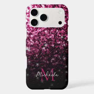 Dark Pink faux glitter sparkles bling Monogram iPhone 17 Pro Max Case