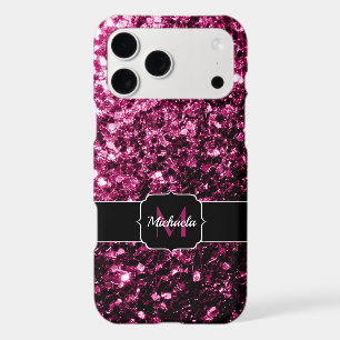 Dark Pink faux glitter sparkles bling Monogram iPhone 17 Pro Max Case
