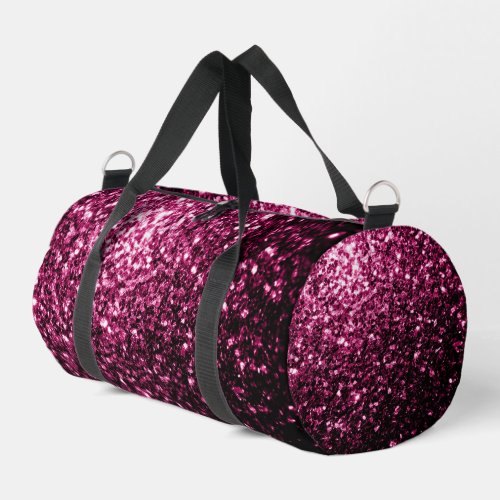 Dark pink faux glitter sparkles duffle bag