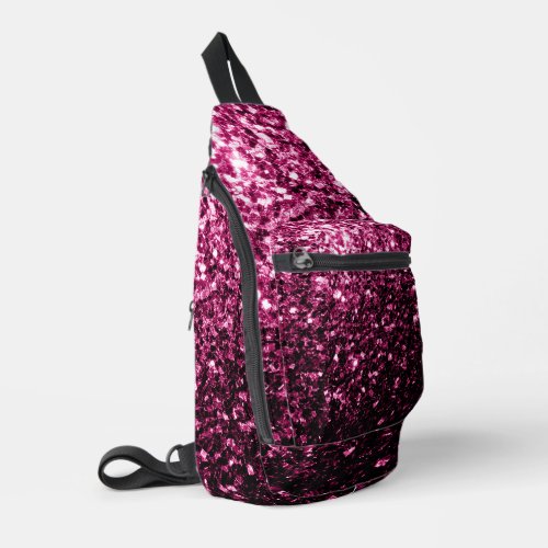 Dark pink faux glitter sparkles sling bag