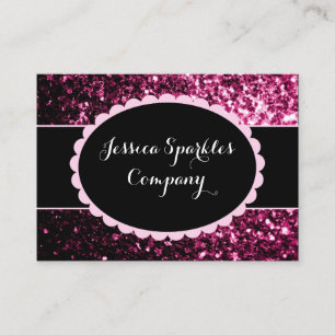 Dark Pink faux shiny glitter sparkle black elipse  Business Card