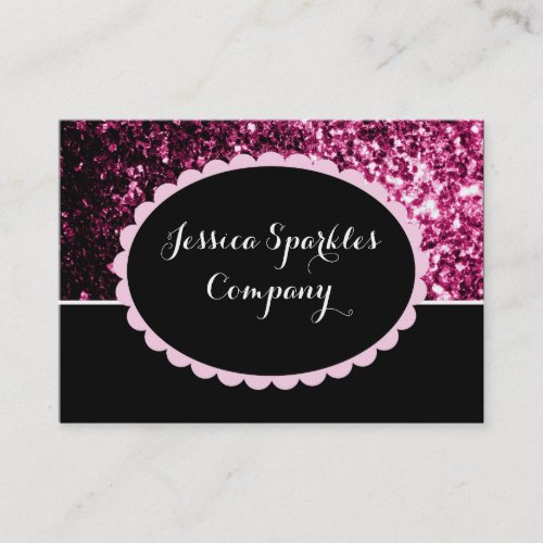 Dark Pink faux shiny glitter sparkle black elipse  Business Card