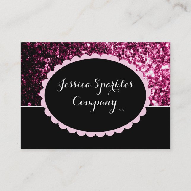 Dark Pink faux shiny glitter sparkle black elipse  Business Card (Front)