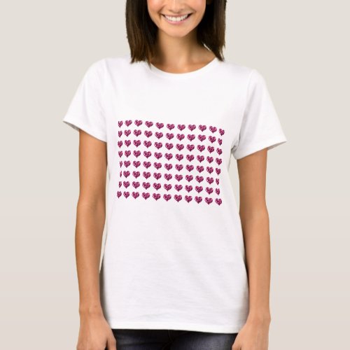 Dark Pink faux shiny glitter sparkle heart pattern T_Shirt