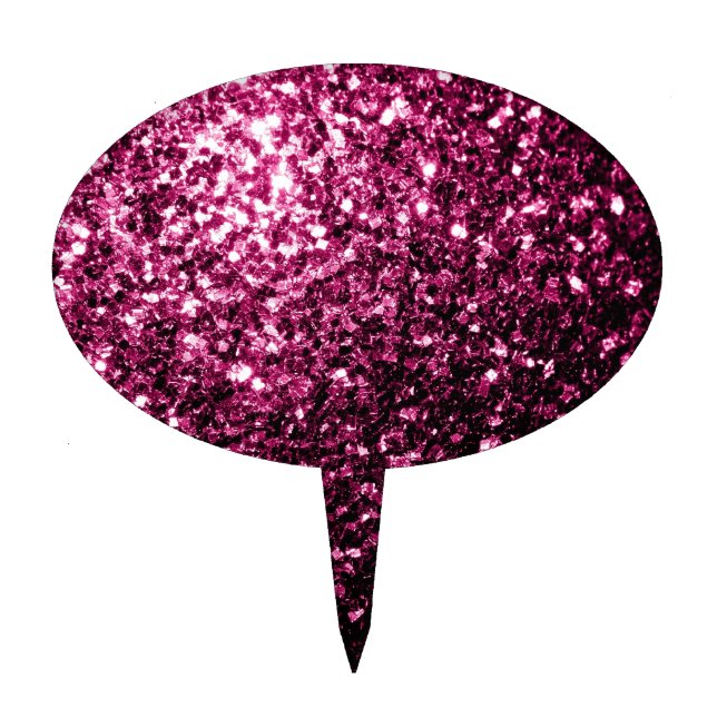 Dark Pink faux shiny glitter sparkles Cake Topper (Front)