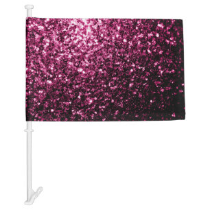 Dark Pink faux shiny glitter sparkles Car Flag