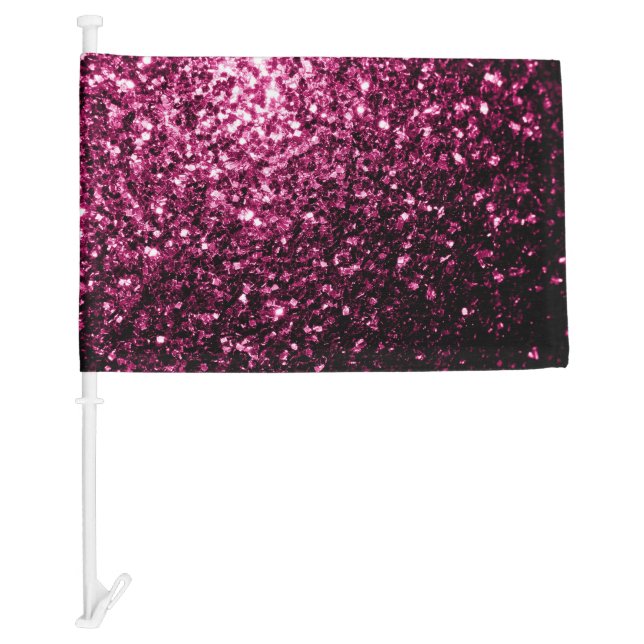 Dark Pink faux shiny glitter sparkles Car Flag (Front)
