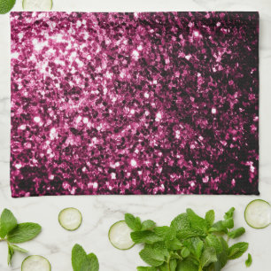 Dark Pink faux shiny glitter sparkles Kitchen Towel