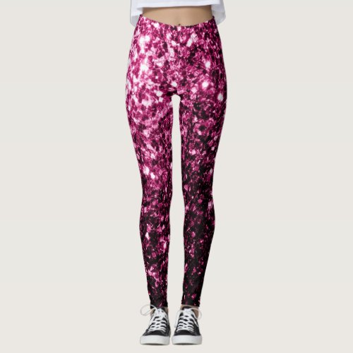 Dark Pink faux shiny glitter sparkles Leggings