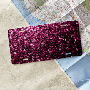 Dark Pink faux shiny glitter sparkles License Plate