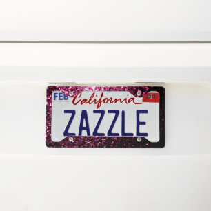 Dark Pink faux shiny glitter sparkles License Plate Frame