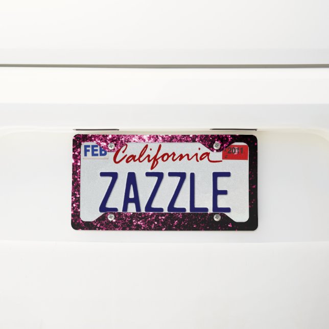 Dark Pink faux shiny glitter sparkles License Plate Frame (On Car)