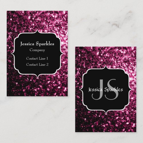 Beautiful Pink glitter sparkles with Monogram Business Card Template