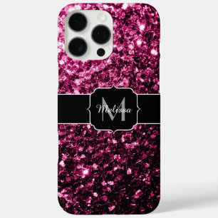 Dark Pink faux shiny glitter sparkles Monogram iPhone 16 Pro Max Case