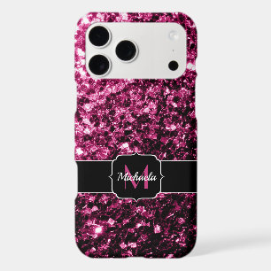 Dark Pink faux shiny glitter sparkles Monogram iPhone 17 Pro Max Case