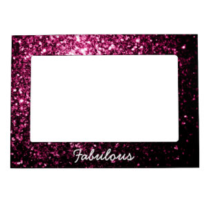 Dark Pink faux shiny glitter sparkles Personalize Magnetic Frame