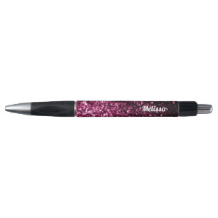Dark Pink faux shiny glitter sparkles Personalize Pen
