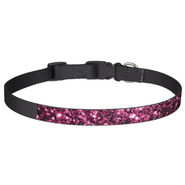 Dark Pink faux shiny glitter sparkles Pet Collar (Front)