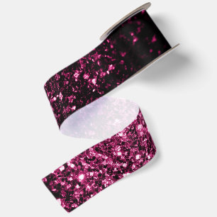 Dark Pink faux shiny glitter sparkles Satin Ribbon