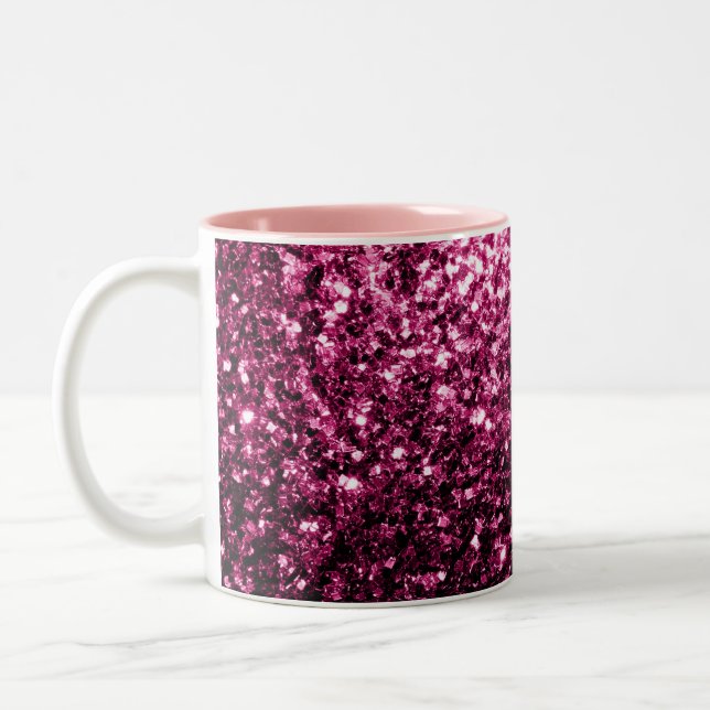 Dark Pink faux shiny glitter sparkles Two-Tone Coffee Mug (Left)