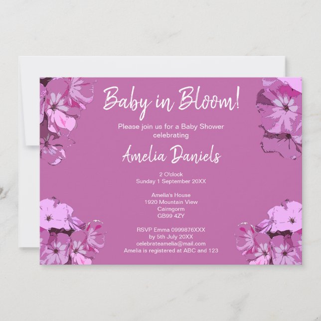 Dark Pink Floral Baby Shower Invitation (Front)