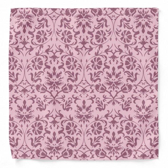 Dark Pink Floral Damask on Pink Bandana (Front)