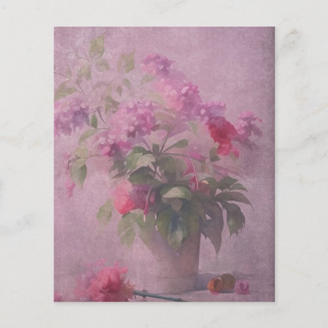 Dark Pink Floral & Damask Scrapbook Paper (Front)