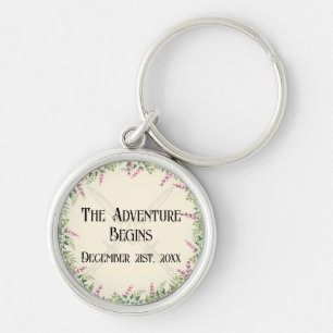 Dark Pink Floral Sword and D20 RPG Inspired Keychain