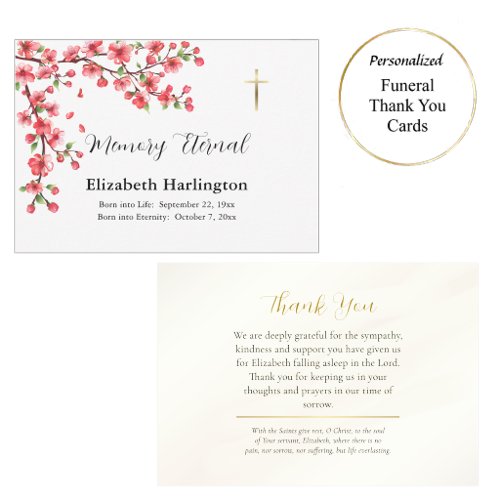 Dark Pink Flowers Branch Orthodox Memorial         Thank You Card